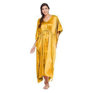 Riara Beautiful Night Suit Soft Satin Kaftan with Sleeve Nighty One Size Maxi